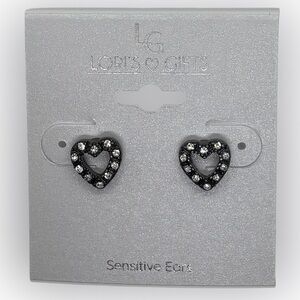 New Lori’s Gifts Dark Silver Sparkle Heart Earrings
